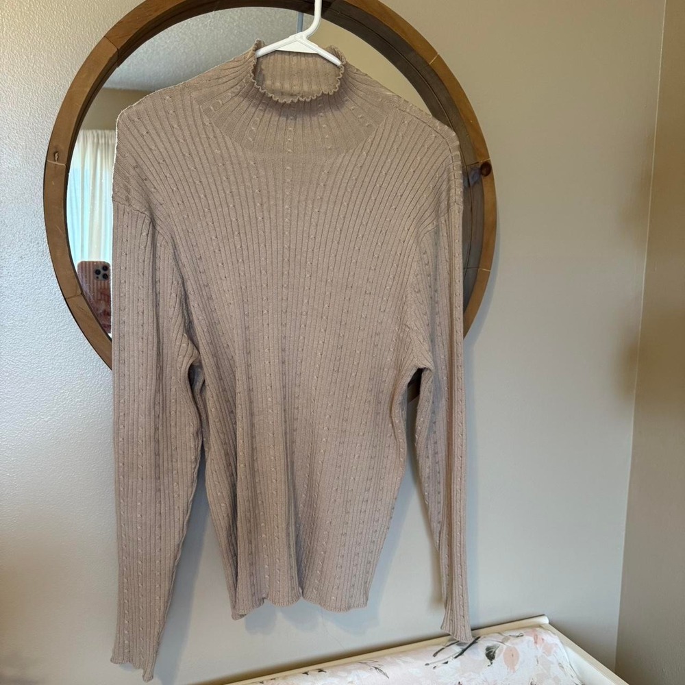 Charlie Paige cable knit oatmeal‎ mock neck sweater size XL